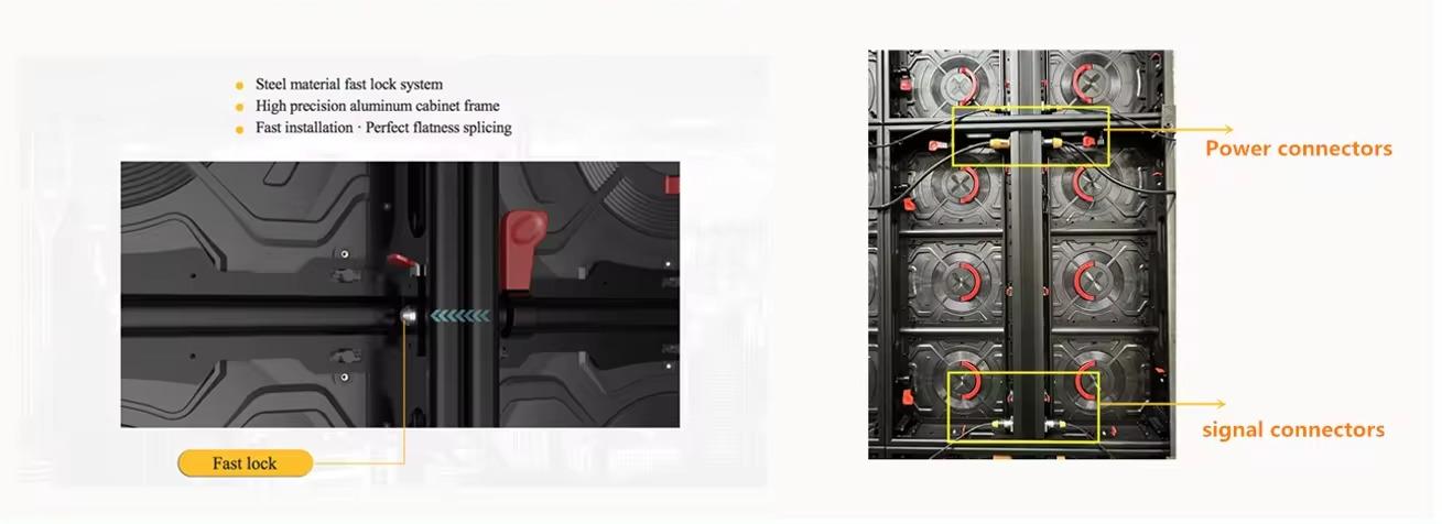 Fast lock and cables connectors, make panels available for fixed and rental use both